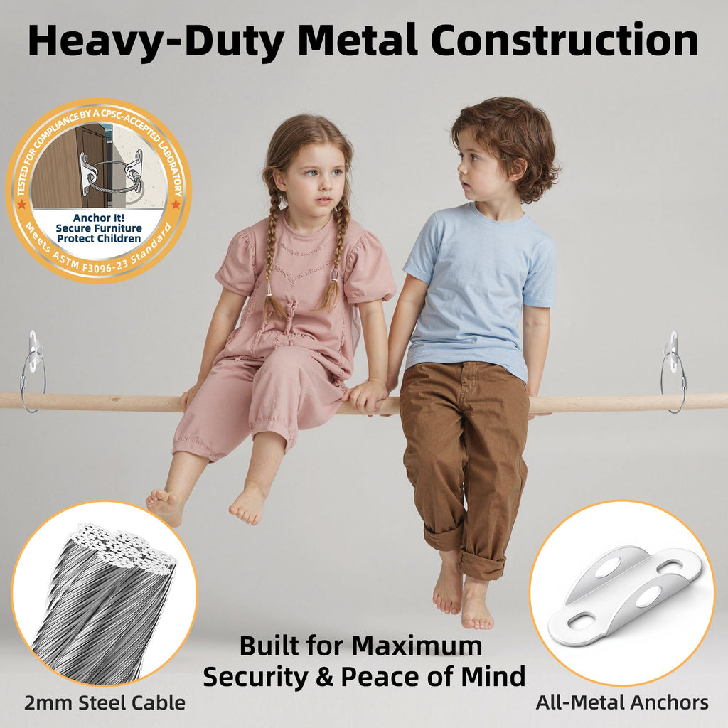 Furniture Anchors 10-Pack, Anti Tip Furniture Anchors for Baby Proofing, Extra-Strong Metal Wall Anchor Straps with