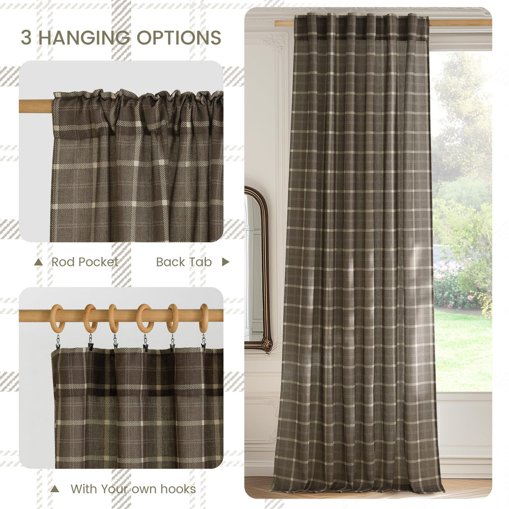 2 Panels Linen Cafe Gingham Curtains 30 inches Length