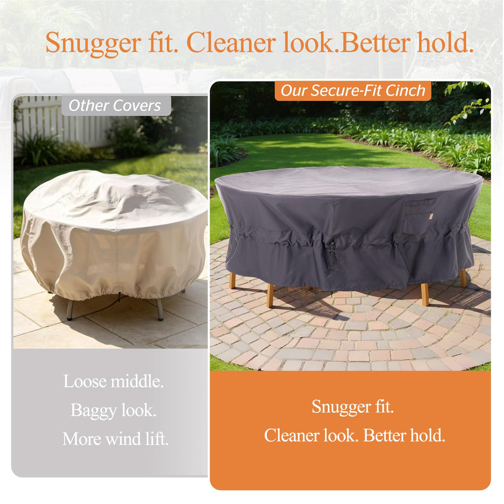 Ripstop Round Patio Table Cover, 84" D x 31" H, Grey
