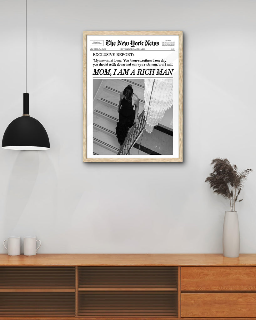 16x20 in Mom I Am a Rich Man Newspaper Framed Wall Art