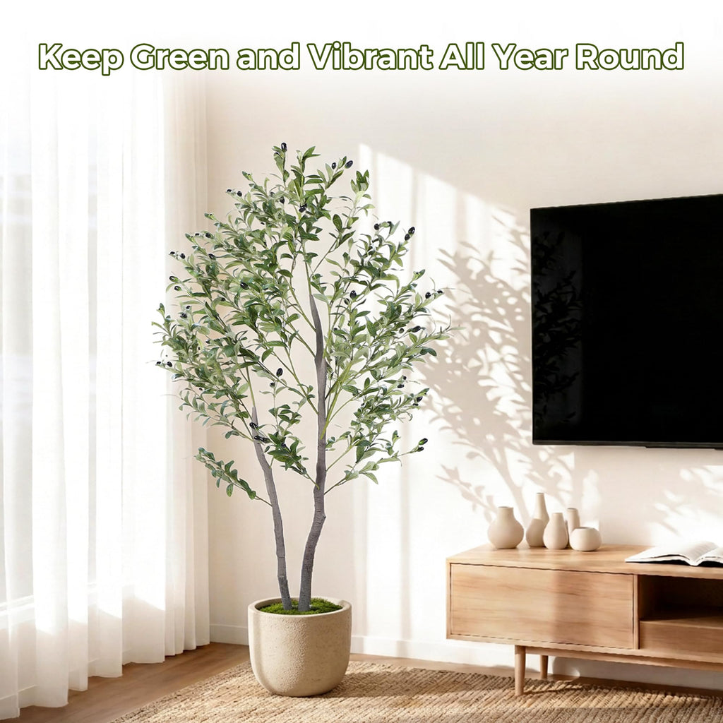Artificial Olive Tree Indoor 5FT, 59" Tall Faux Olive Tree w/White Planter
