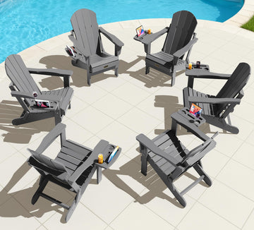 Folding Adirondack Chair, 4 in 1 Cup Holder Fire Pit Chair - Blue