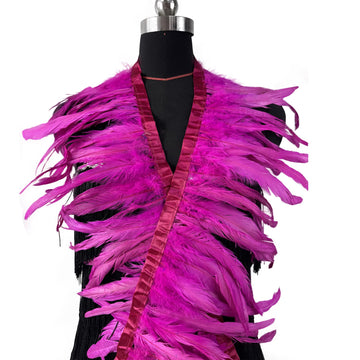 8-10" Rooster Hackle Feather Fringe Trim, Sewing Craft Feather for DIY Decorations-Fuchisa - 2 Yards