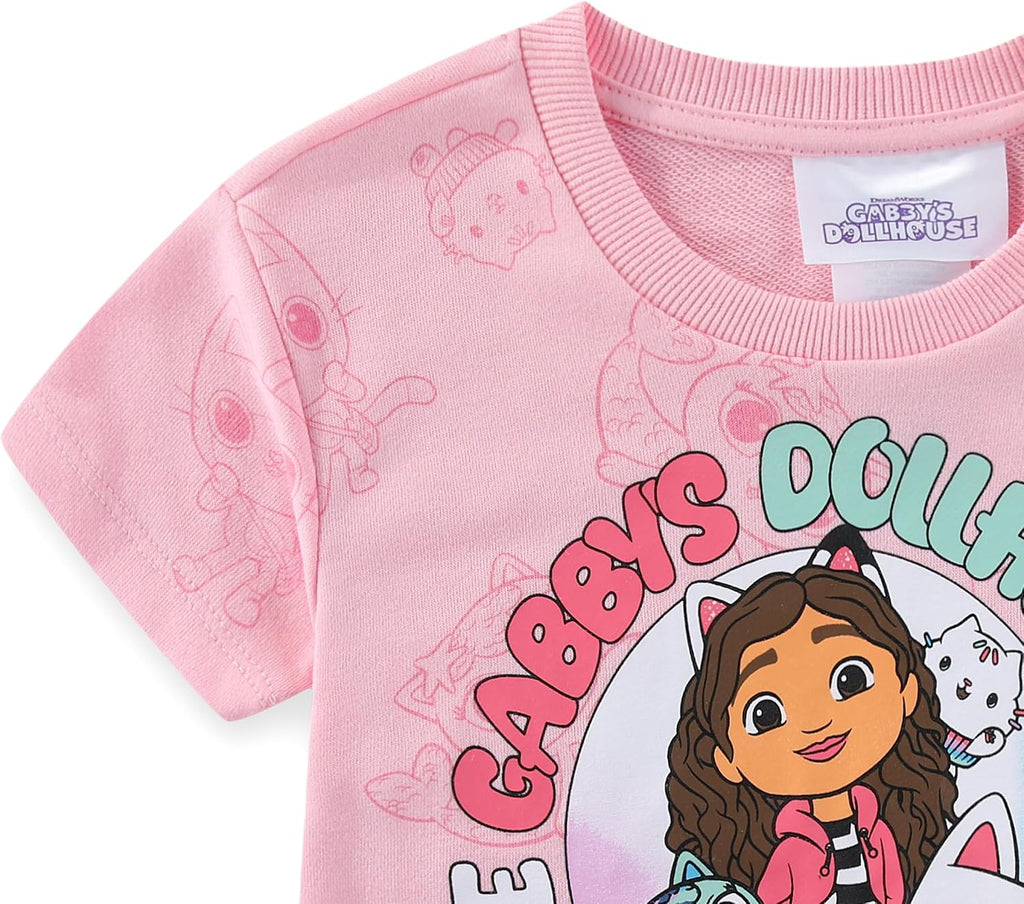 Girls French Terry Short Sleeve T-Shirt and Shorts Set for Toddler to Big Kids