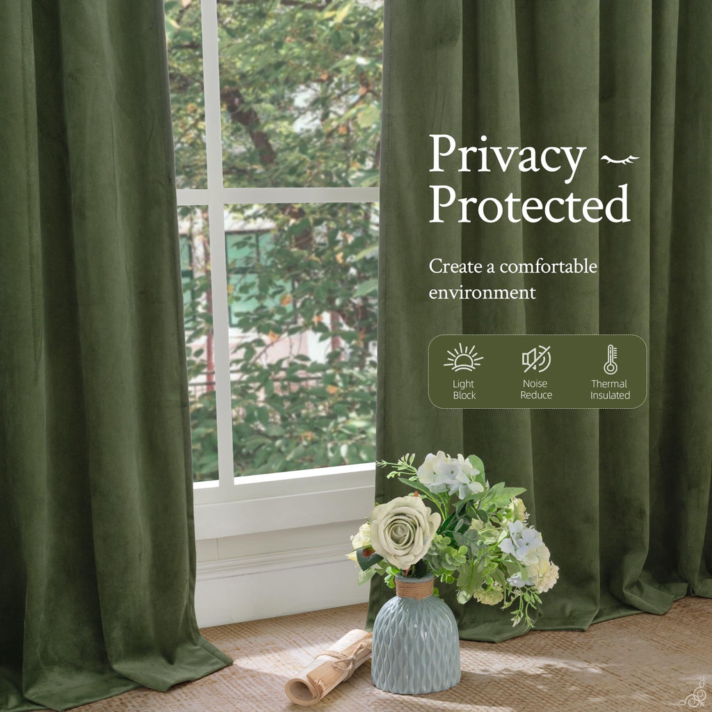 Sage Green Velvet Curtains 120 Inches Long, 2 Panels