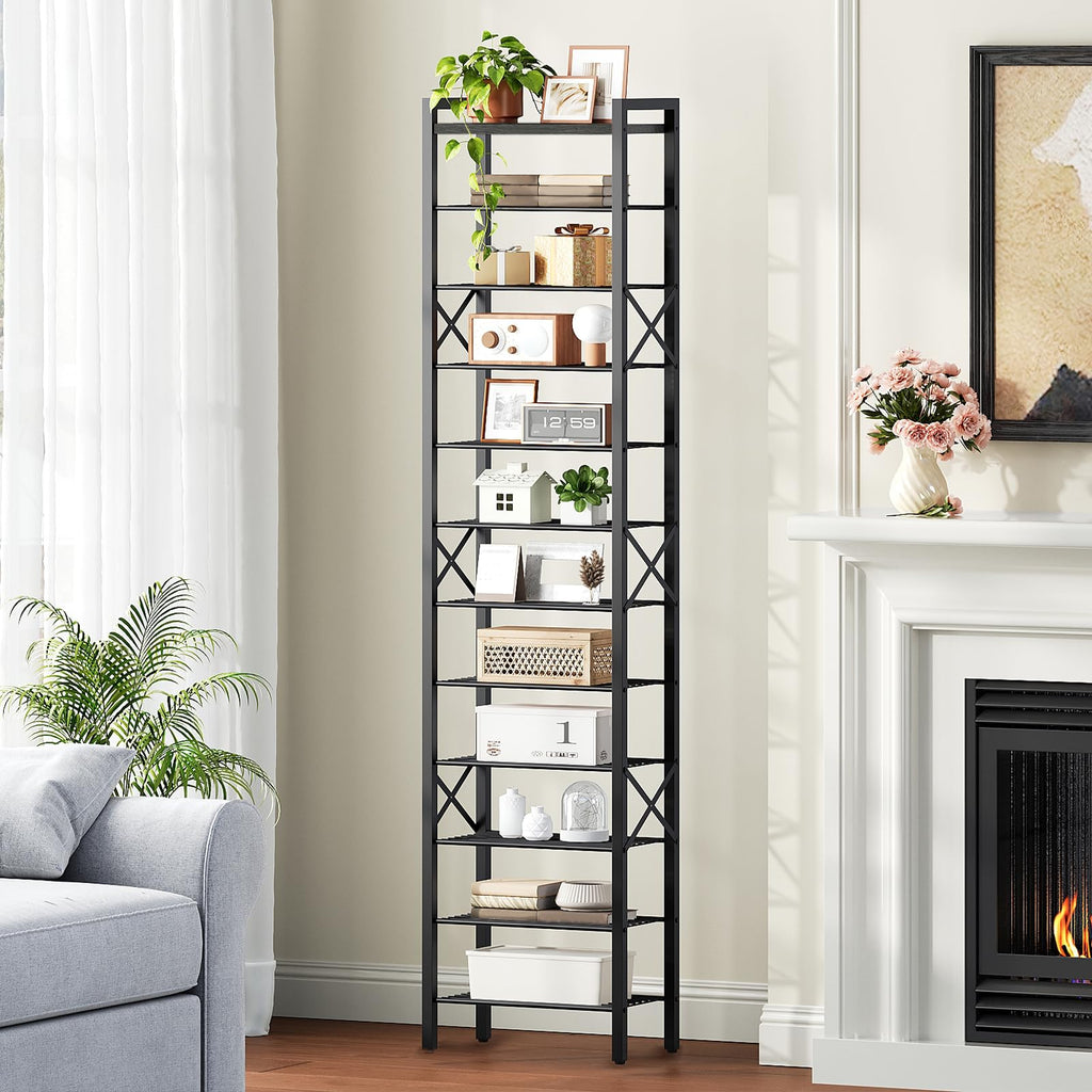 12-Tier Narrow Shoe Rack, Tall Shoe Rack for 12-24 Pairs, Slim Shoe Storage Organizer with Wooden Top, Space Saving