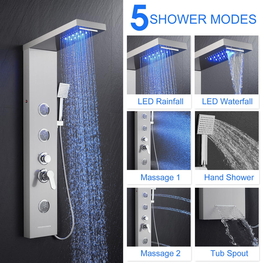 5 in 1 Shower Panel Tower System with LED Lights Stainless steel