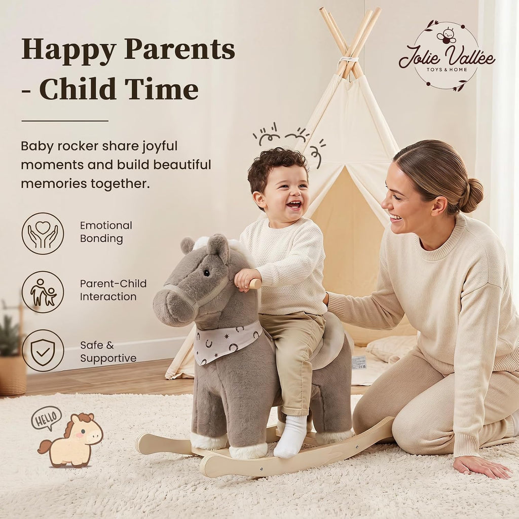 Rocking Horses Ages 1-3 Wooden Toddler Rocking Horse Plush Ride on Horse Toy with Realistic Sound Brown Horse Rocker
