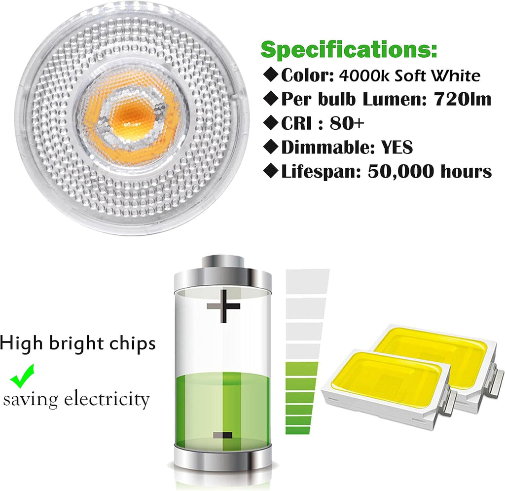 PAR20 Flood Light Bulb, Bright Light Bulbs 9W (90W Equivalent) Recessed Lighting, 720 Lumens, 4000k Soft White, E26