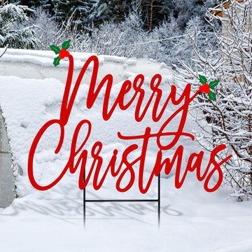 Merry Christmas Metal Yard Signs 15.75 Inch Xmas Metal Outdoor Decorations with Stakes Waterproof Christmas Decor