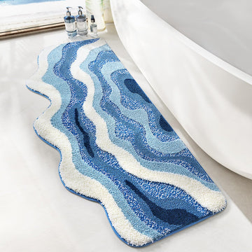 Ocean Design Bath Mat, with A Beach Scene, Water is Blue, The Cloud is White, Non-Slip, Machine Washable, Easy to