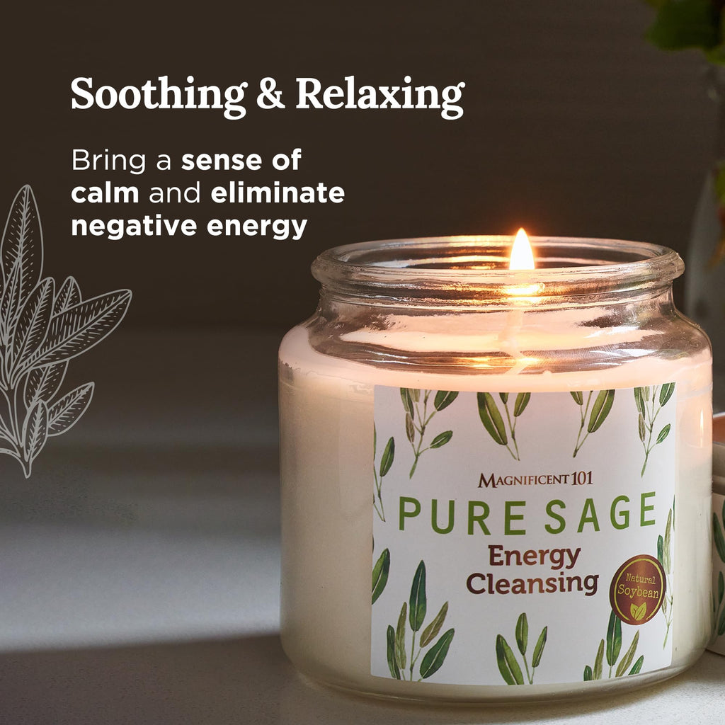Pure Sage Glass Jar Candle for Space Clearing, Lid - 14.5oz