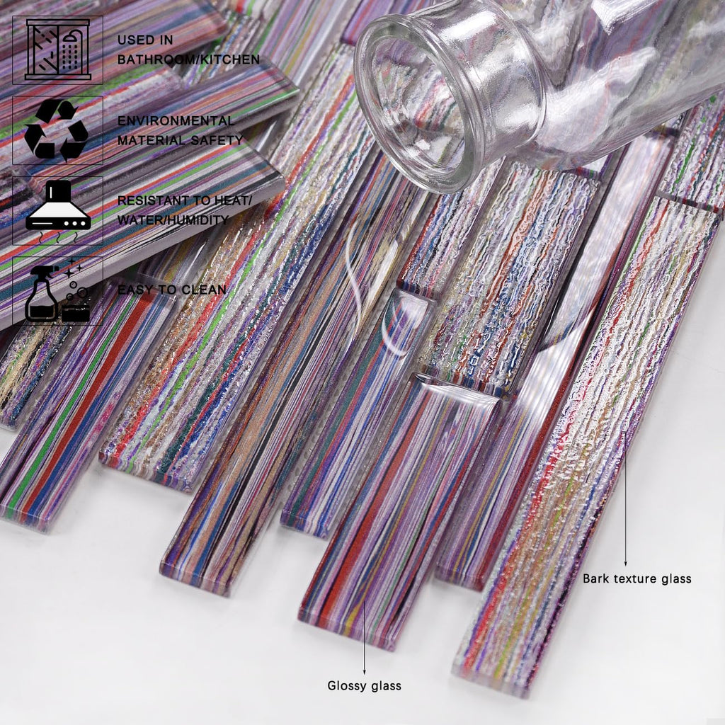 Artisan Linear Glass Mosaic Tile Backsplash, Bathroom & Bar Feature Wall, 6mm Thick Prism-Mix Crystal Strips