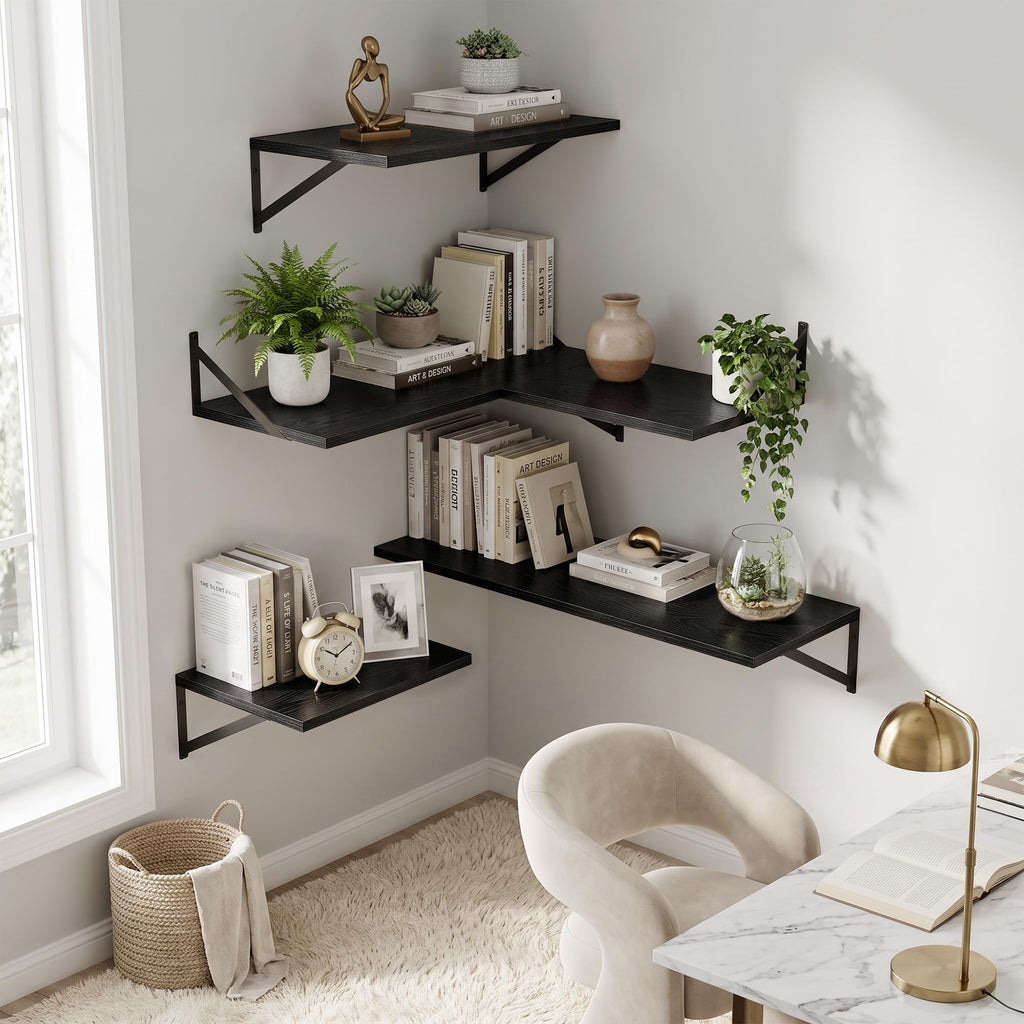 Wall Mounted Floating Shelves Set of 2, 48x12, Black