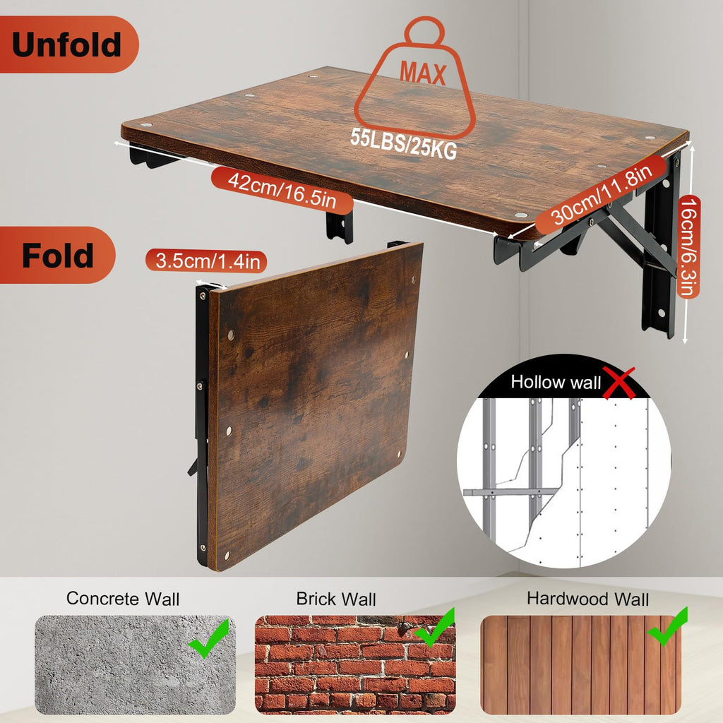 Folding Shelf Wall Mounted, 16.5inches Floating Desk for Small Space