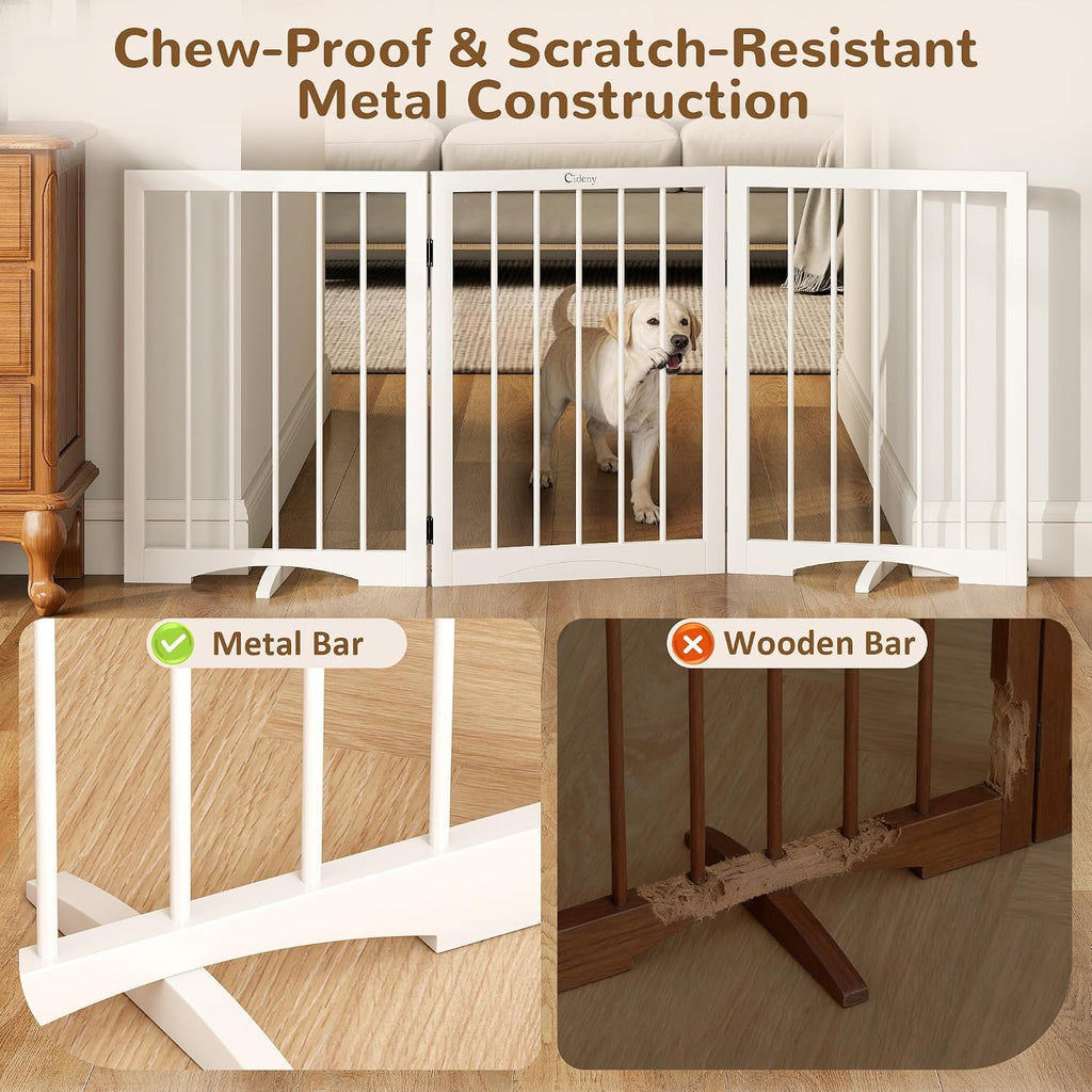 Free Standing Dog Gate Indoor, Foldable Dog Gate for Stairs Doorways