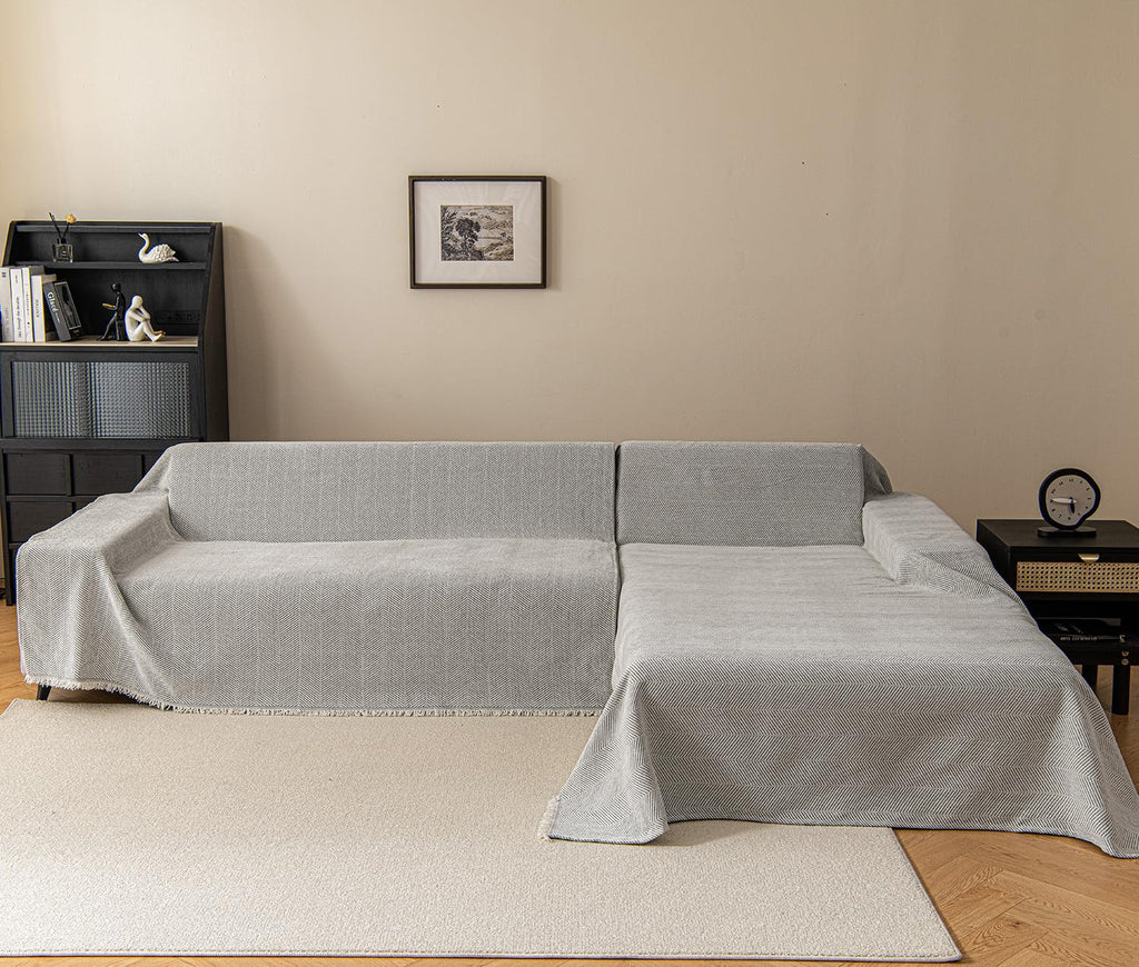 Couch Cover Sheet Blanket for 4 Seater Oversized Sofa Sectional, Machine Washable Chenille Slipcover, L Shape