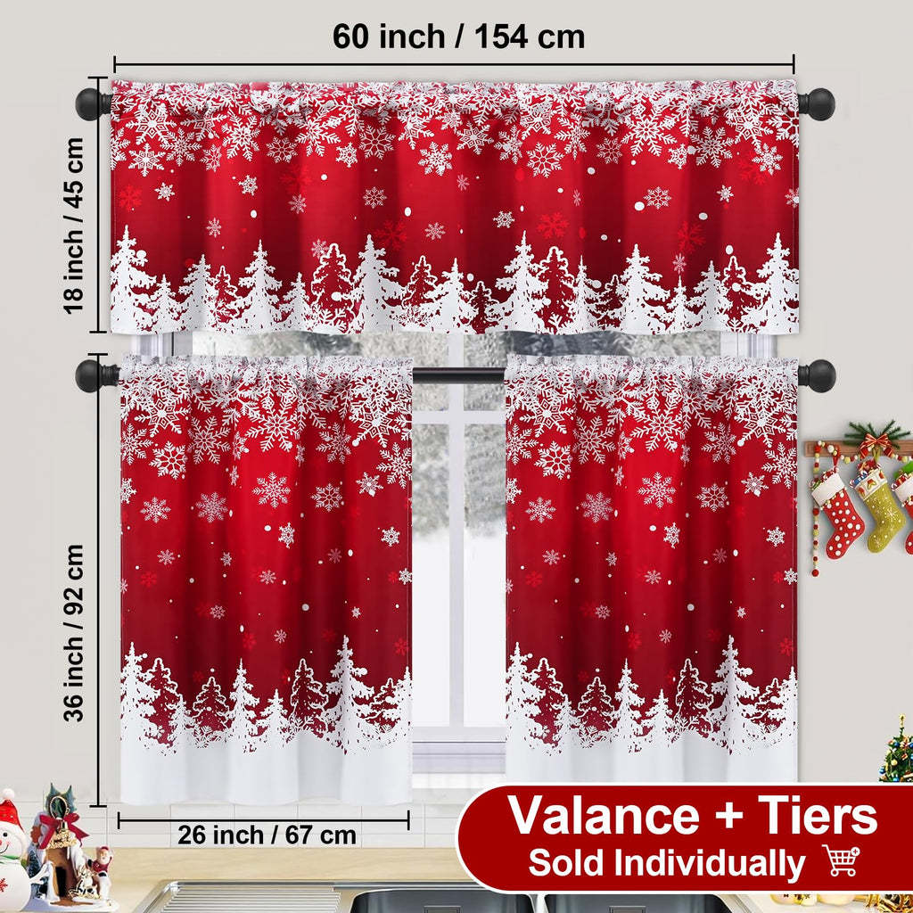 Christmas Valances for Windows Red Kitchen Curtains Snowflake Valances Blackout Window Valance Rod Pocket Xmas