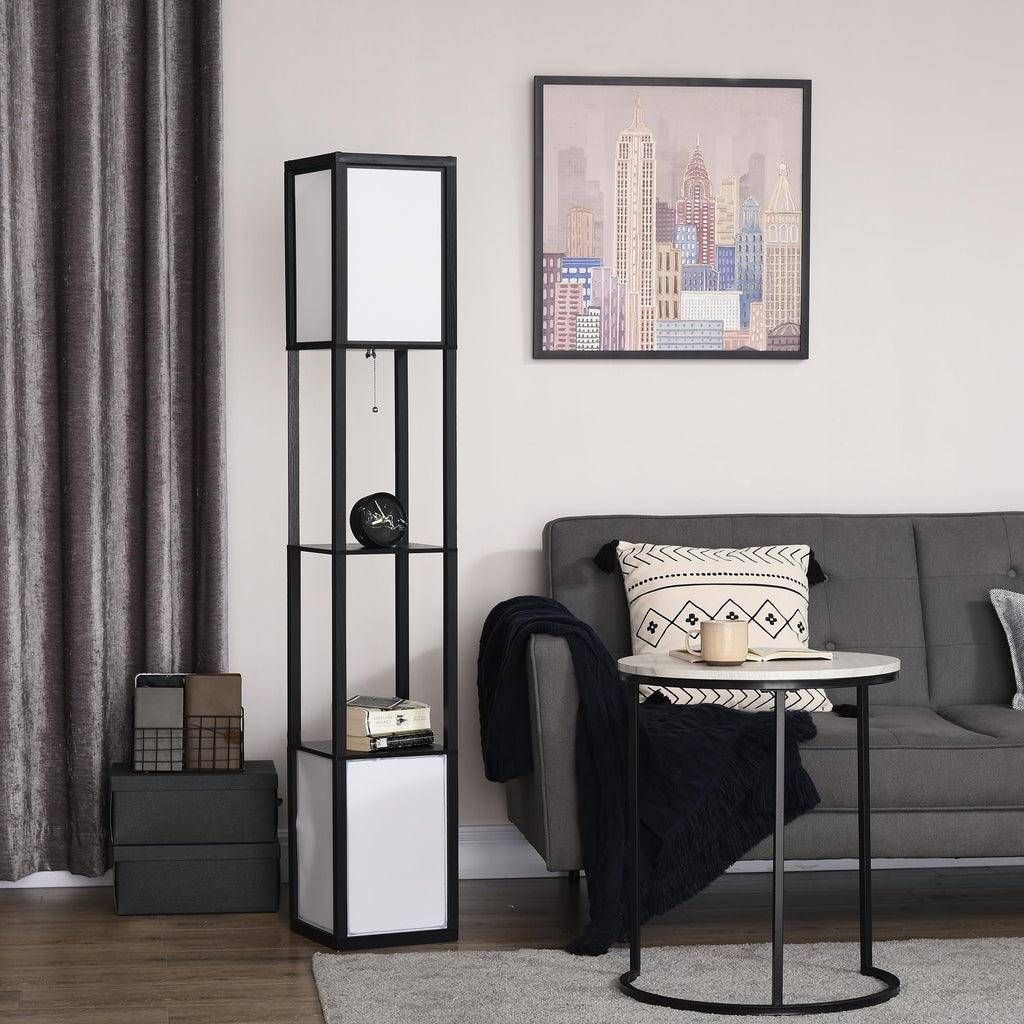 Modern Floor Lamp with Shelves & Dual Ambient Lighting Tall Black