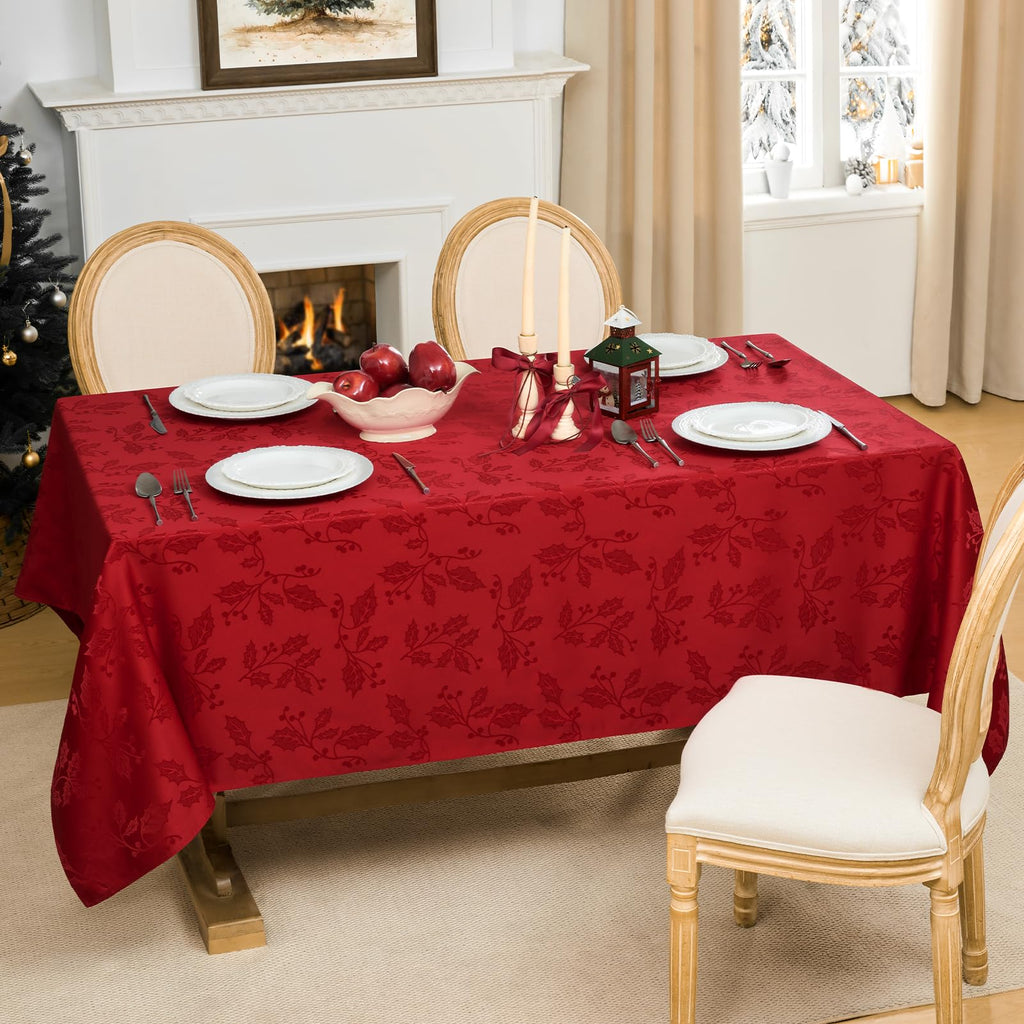 Christmas Jacquard Rectangle Tablecloth, 60 x 84 inch, Red