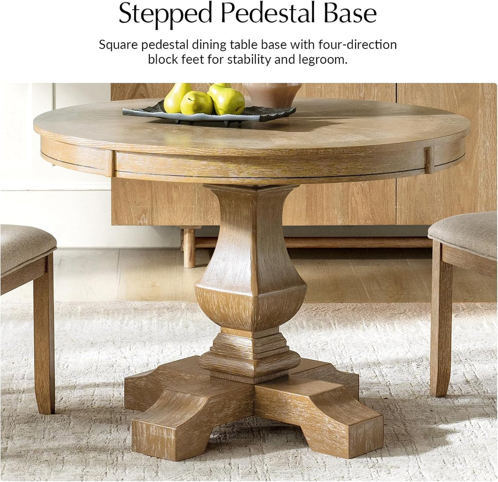 Round Dining Table for 4, 42” Farmhouse Oak Wood Dining Room Kitchen Table Top with Pedestal Base, Rustic Dinner
