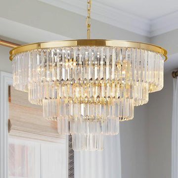 Inspired Odeon Style 10-Light Gold Plated Crystal 5-Tier Modern Chandelier W28" - A107-B07HKXNGVK