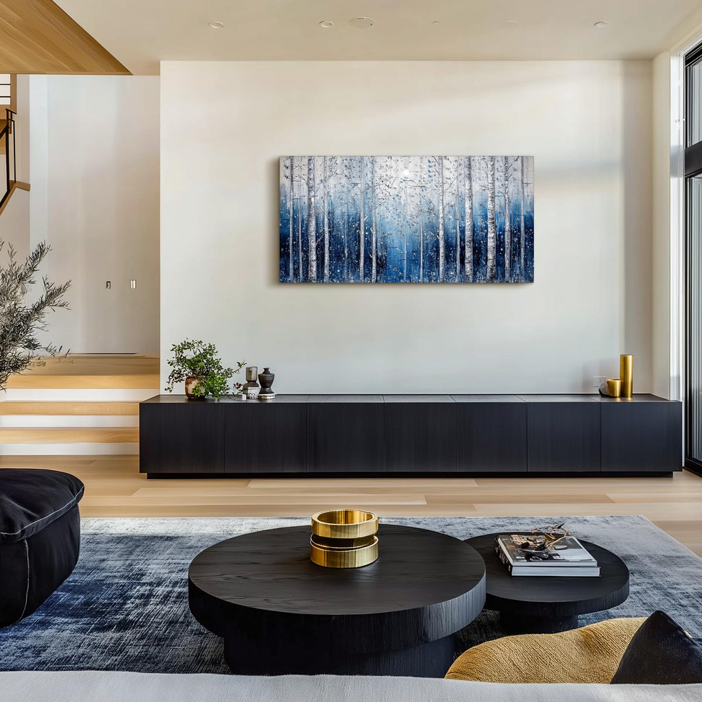 Birch Tree Landscape Wall Art, Abstract Forest Wall Decor 20"X40"