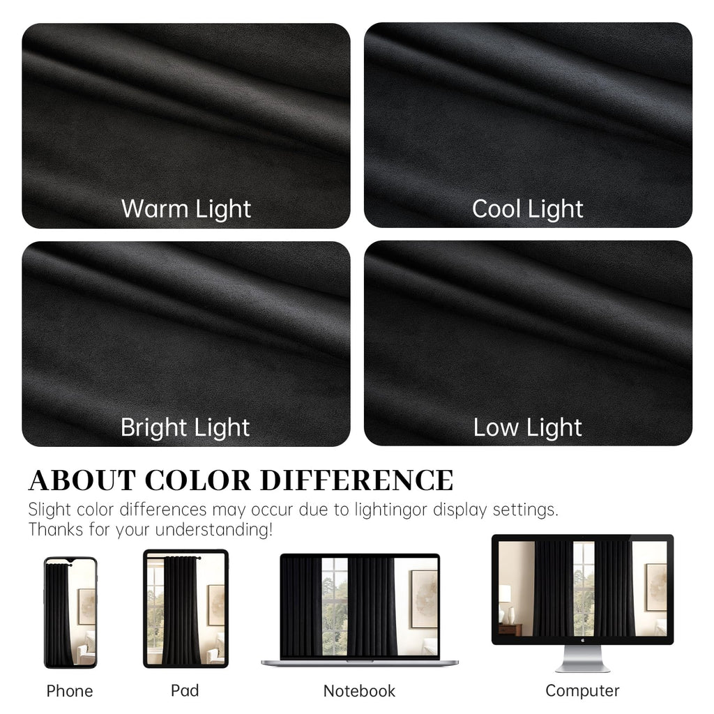 102 Inches Long Custom Velvet Blackout Curtains Bedroom Black Viral Pleated Noise Cancelling Drapes with Pin Hooks