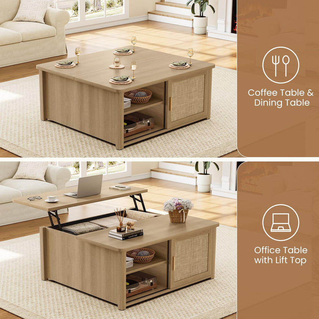 31.5" Lift Top Coffee Table with Storage, Square Coffee Tables, Farmhouse Coffee Table with Large Hidden Storage