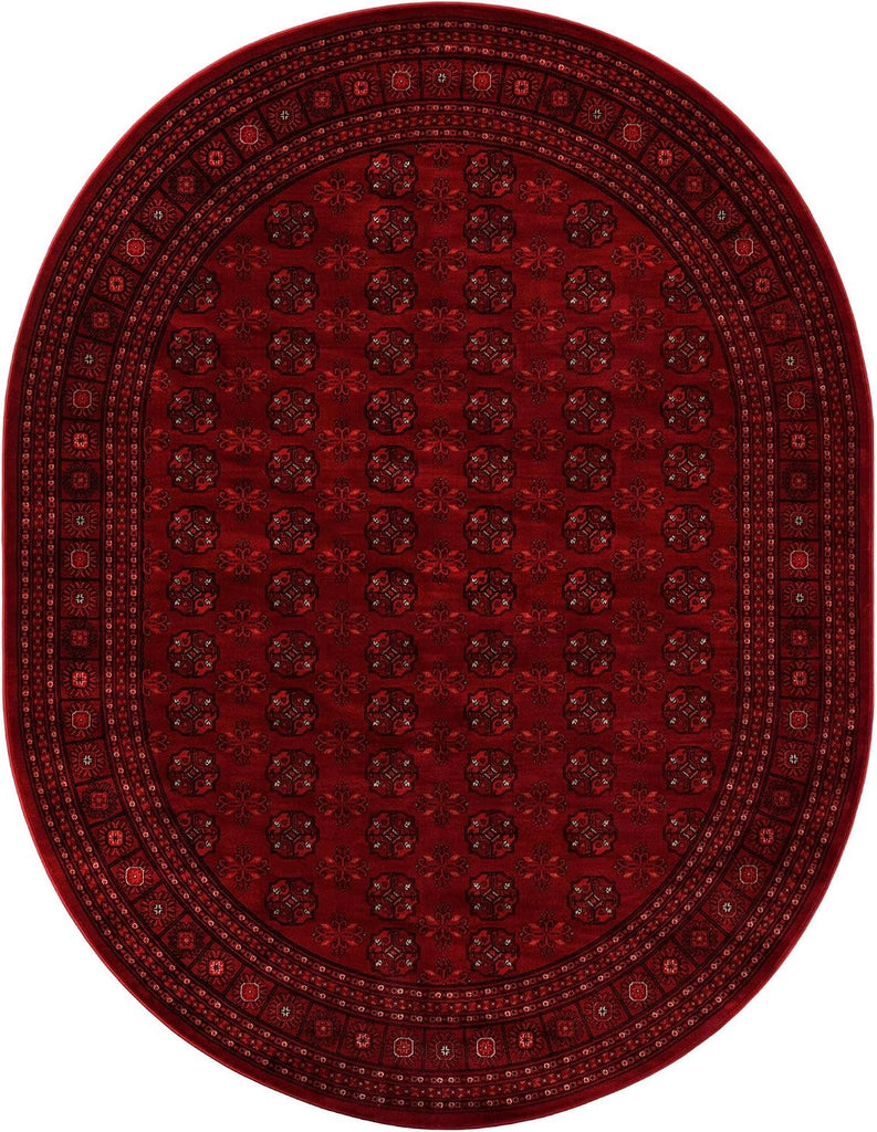 Bokhara Rug - 7' Oval Red Easy-Clean Area Rug Classic Medallion Design s and Dining Areas