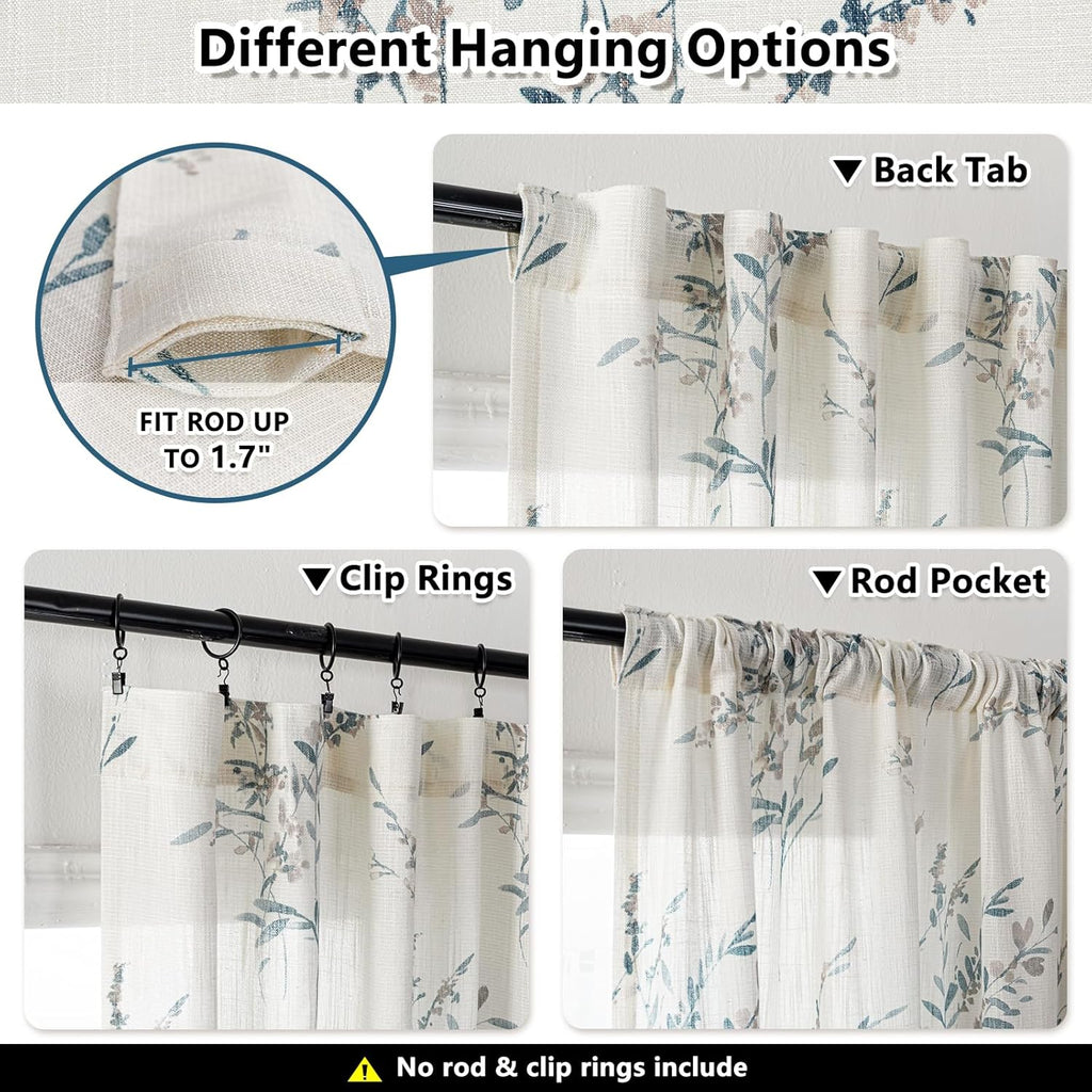Sheer Floral Curtains for Living Room 95 Inch Long, Look Vertical Drapes Bedroom Light Filtering Privacy Added