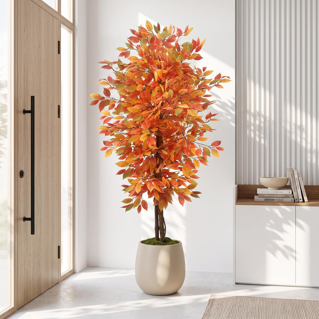 6FT Artificial Ficus Tree, Realistic Autumn Fall Decor