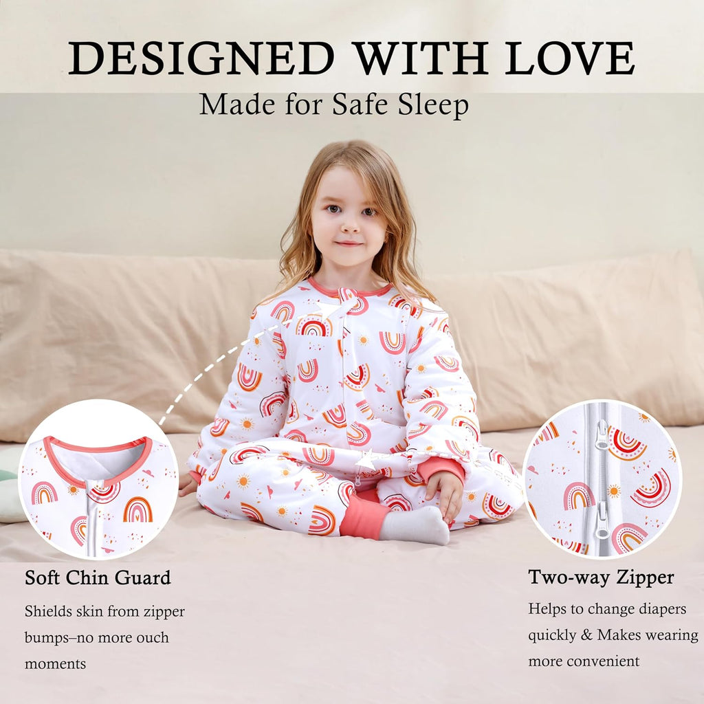 Toddler Sleep Sacks 2.5 TOG Winter Long Sleeve Sleep Sack with Legs Way Zipper Baby Wearable Blanket