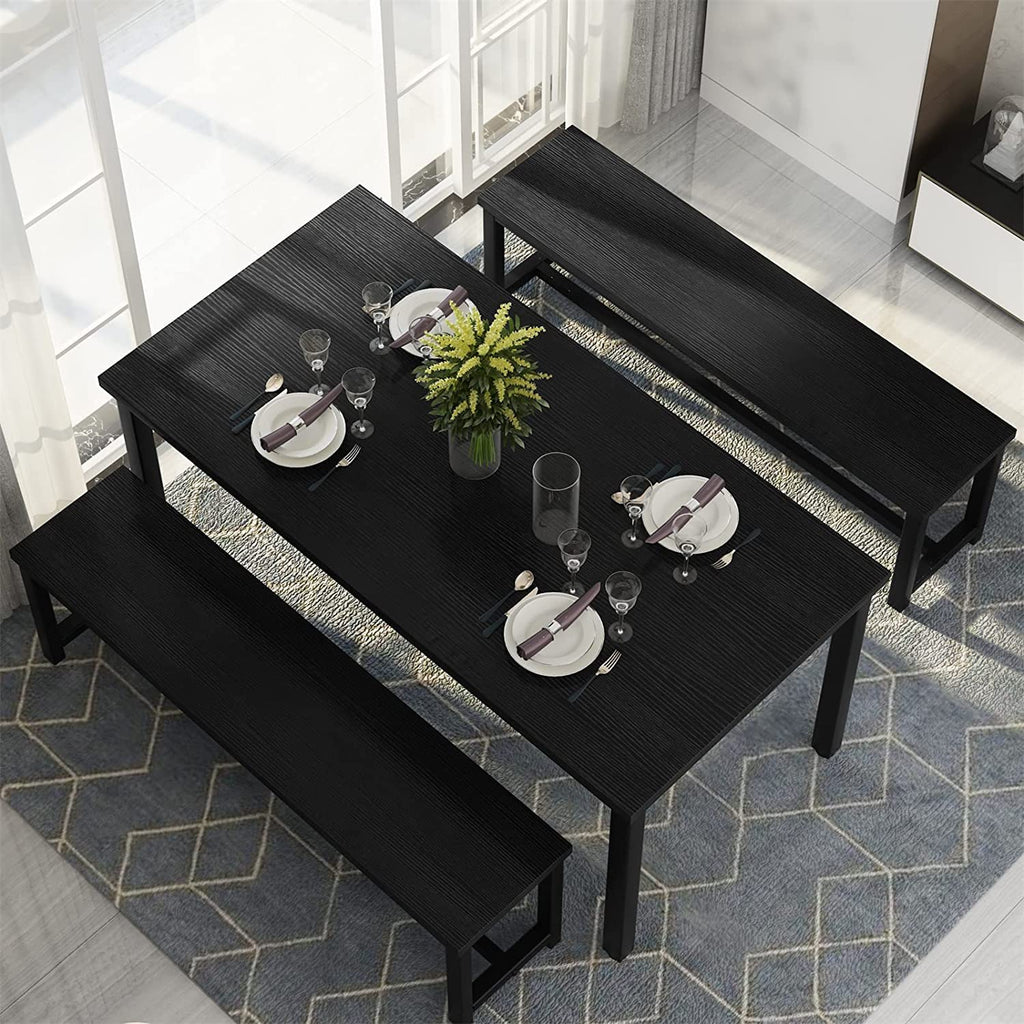Dining Room Table Set with 2 Benches, Farmhouse Dining Table Set for 4-6, Wood Breakfast Table Set Dinner Table Set
