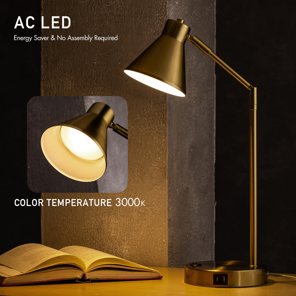 Astrum - LED Desk Lamp with Dual USB Charging Ports, 100% Metal, 270 Degree Swivel Arms, Soft White Light (3000K)