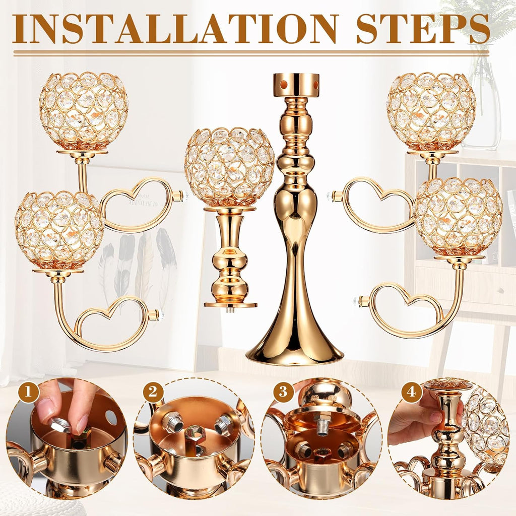 4 Pcs 5 Arm Crystal Candelabra Centerpieces for Tables 21.5 Inch Tall Crystal Candle Holders Bowlrty Events Table
