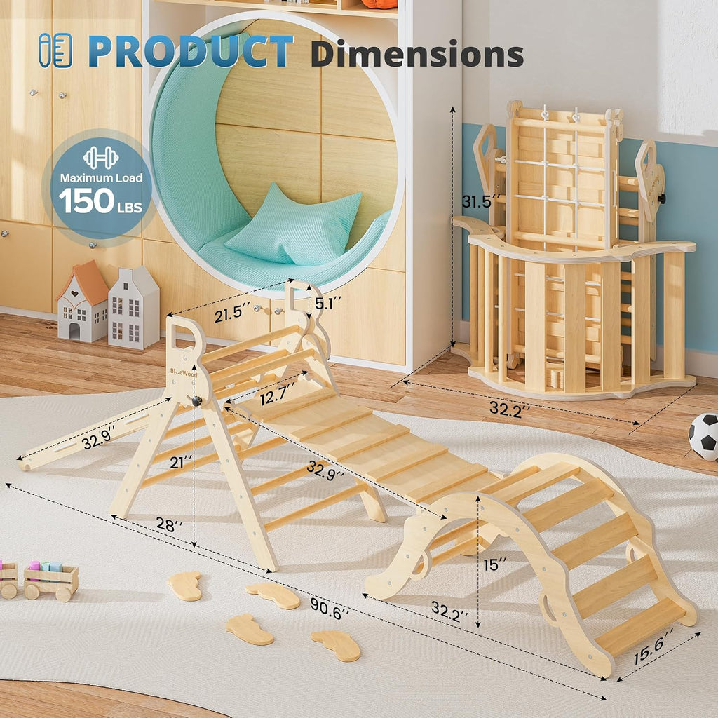 In-1 Triangle Set, Climbing Toys for Kids Natural Rustic
