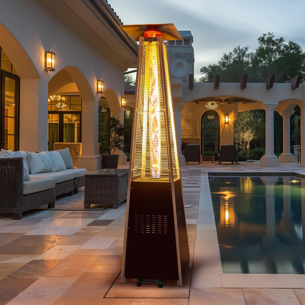 48,000 BTU Flame Pyramid Pool Heater With Cover, Triple Safety Protection Portable Patio Heater with Patio Cover