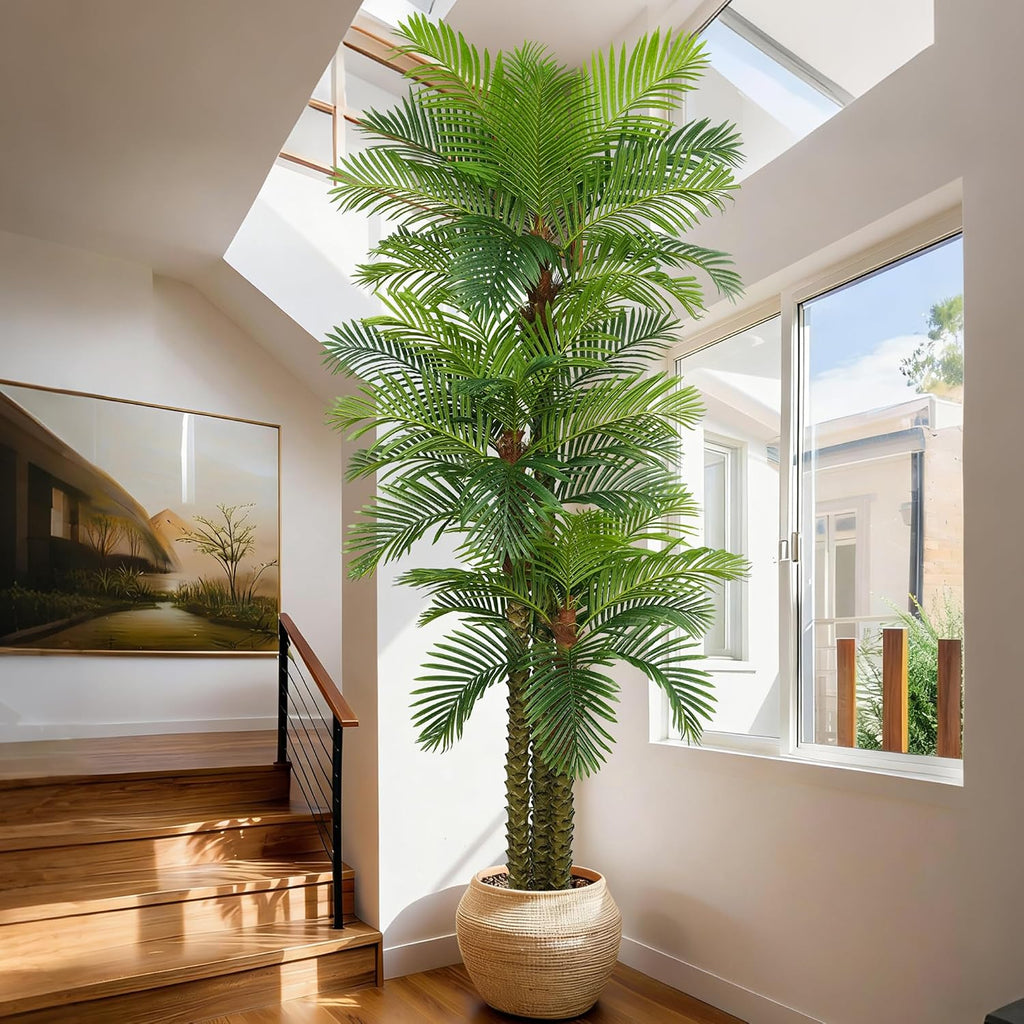 Palm Tree 10FT Tall Large Faux Trees with Realistic Leaves, Fake Floor Potted Artificial Plants Living Room Decor