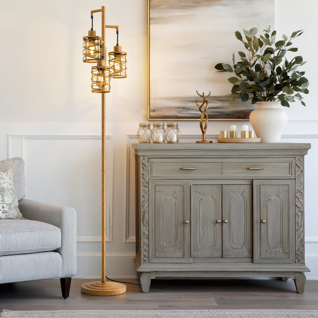 70" Farmhouse Dimmable Tree Floor Lamp, Rustic Floor Lamp