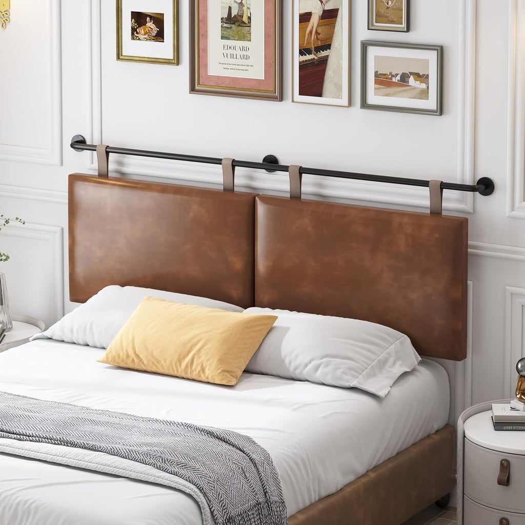 King Headboard, Wall Mounted Hanging Upholstered Soft Bed Head Board with Modern Design Faux Leather Headboards Ideal