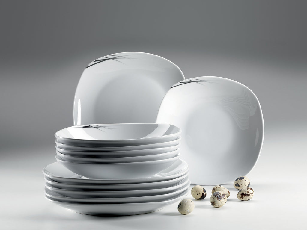 Linea Nera Series, Dinnerware Set with 62-Pieces, Porcelain Tableware for 6