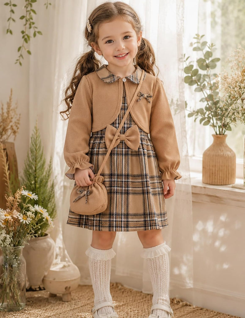 Girl Clothes Toddler Dresses Infant Fall Winter Outfits Little Coat Princess Cardigan Dress Set +Cute Bag