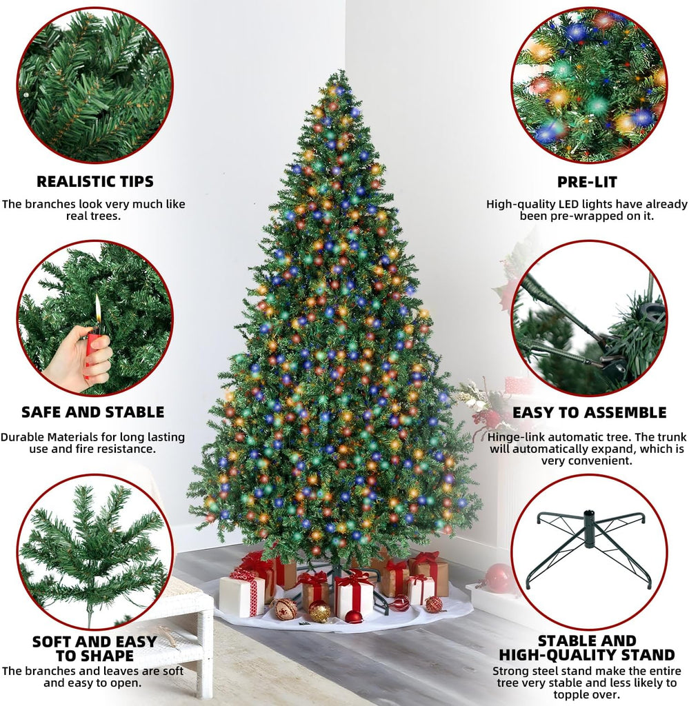 Prelit Christmas Artificial Tree with Led Lights, Lighted Xmas Tree