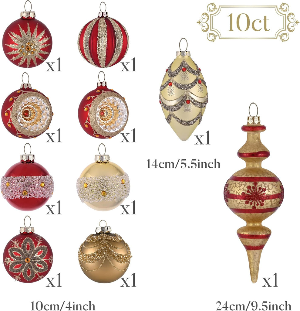 10ct Glass Christmas Ornaments Set Large Tree Decorations