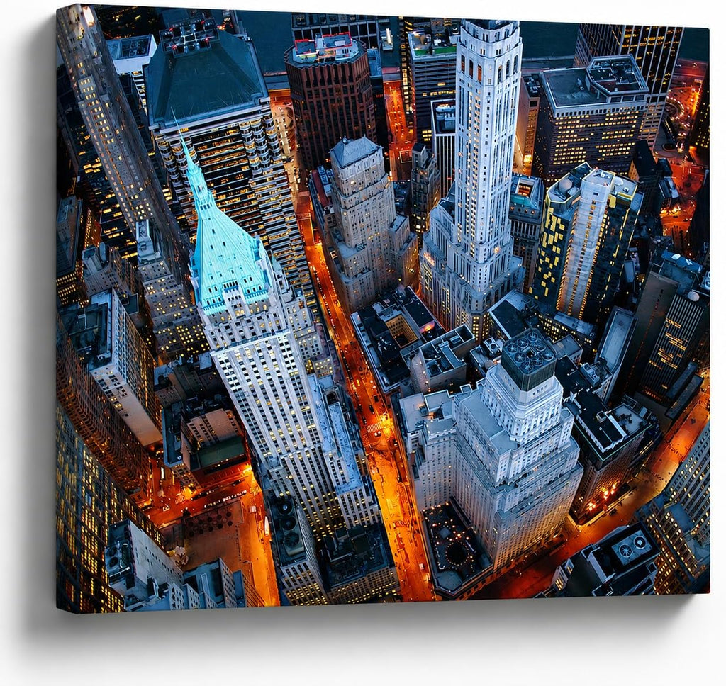 New York Skyline Canvas Wall Art, Aerial City Streets Print, Gallery Wrapped Urban Photography Wall Decor Room, Ready