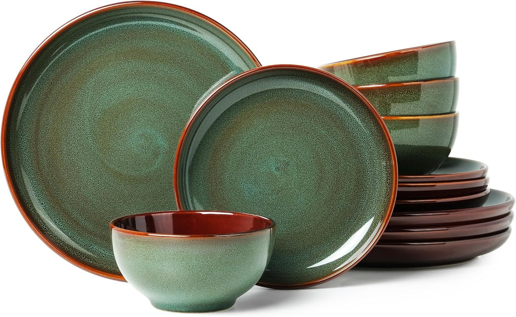 Stoneware Dinnerware Sets, Ceramic Plates and Bowls Set, Microwave & Dishwasher Safe Kitchen Dishes