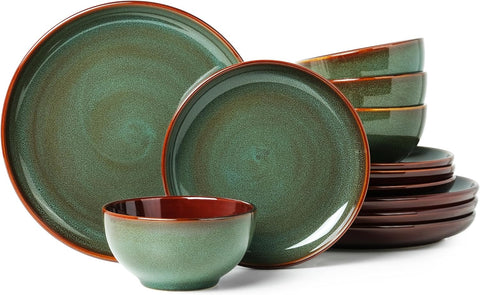 Stoneware Dinnerware Sets, Ceramic Plates and Bowls Set, Microwave & Dishwasher Safe Kitchen Dishes