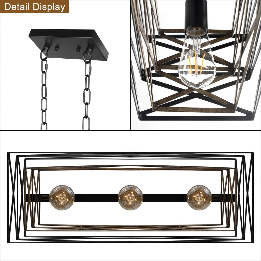 21''Farmhouse Dining Room Light Fixture, 3-Light Kitchen Island Lighting, Industrial Chandelier Over Table Kitchen
