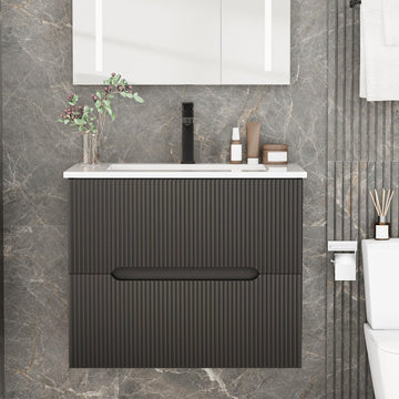 30" Floating Bathroom Vanity with Ceramic Sink - Wall Mounted Vanity Cabinet